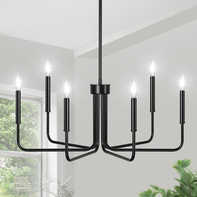 Black Chandeliers, LOHAS 6-Light Black Farmhouse Chandeliers for Dining Room Light Fixture Adjustable Height, Rustic Industrial Modern Chandeliers for Living Room, Bedroom and Foyer