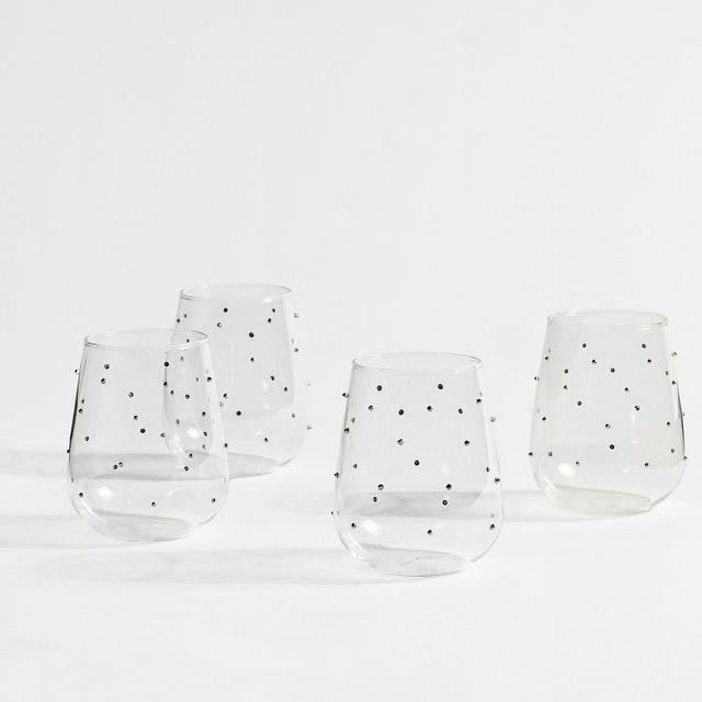 Confetti Celebration Stemless Wine Glasses, Set of 4 - Silver Dots