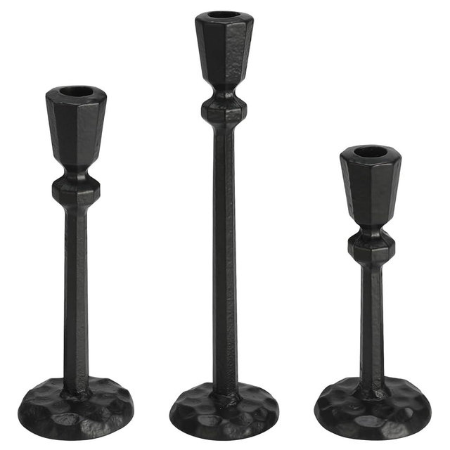 Heavy Duty Cast Iron Black Candlestick Holders Set of 3,Tall Taper Candle Holders,Vintage Table Candle Holder,Black Candle Holder for Dining Room Table Wedding Party Mantle Fireplace
