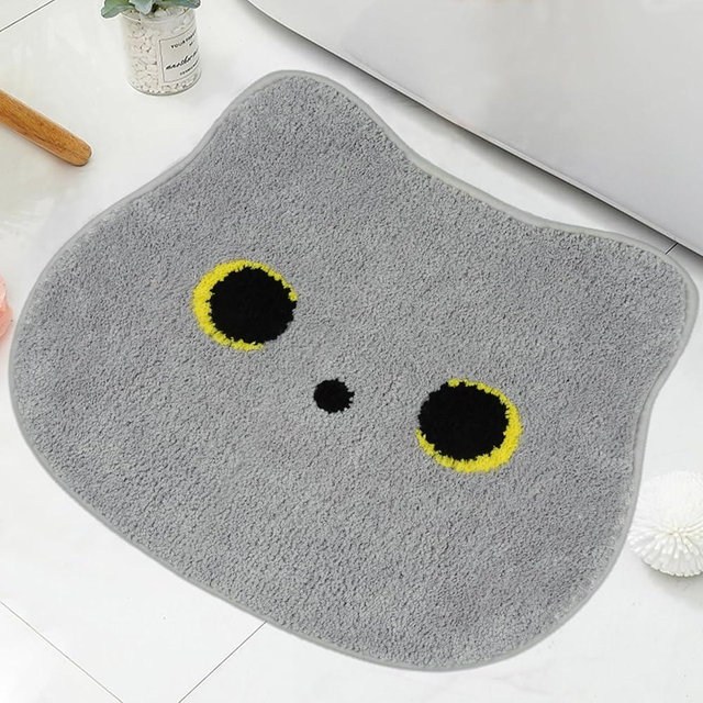 NIGOWAYS Cat Bathroom Rug,Cute Bath Mat,Soft and Absorbent Bath Rugs,Non-Slip Bathroom Mats for Bathroom,Living Room,Bedromm,Kitchen(Grey Cat, 20 * 22 inch)