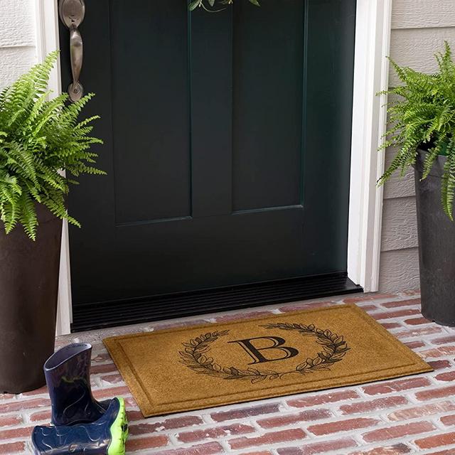 Mohwk Home Outdoor Indoor Faux Coir Doormat, Laurel Monogram B (2' x 3')
