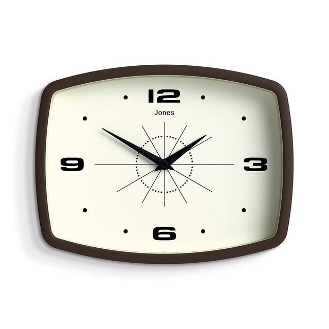 JONES CLOCKS® Movie Wall Clock | Retro Rectangular Clock | 10 inch | Mocha Brown | Cool Designer Look for Kitchen, Living Room or Office