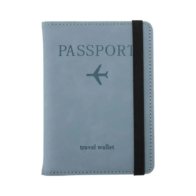 Unique Bargains Strap Design RFID Blocking Passport Cover Light Blue 1 Pc