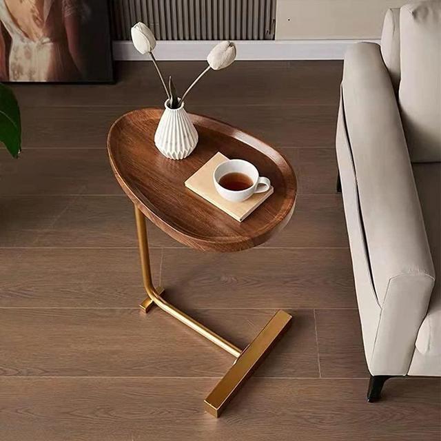 Viltisumt Small Side End Table 2022 New C Table Narrow Round Bed Sofa Couch Coffee Dinner Table for Snack Drink TV Tray, Slim Gold Rustic End Table Modern Simplicity, Metal and Wood - 24 Inch