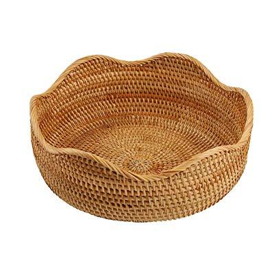 amololo Handmade Rattan Round Fruit Basket Food Storage Bowls Kitchen Organizer Snack Serving Bowl (Large 11")