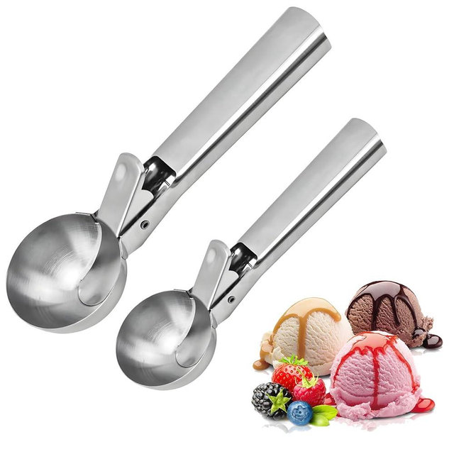 NIXNEHC Premium Ice Cream Scoop Set,2 Pcs Stainless Steel Ice Cream Scoop-With Release Trigger,Heavy duty metal,Dishwasher Safe,Suitable for fruit,ice cream,frozen yogurt and sundaes,Small & large