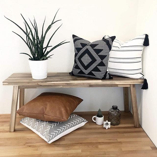 Texture + Ink Decorative Throw Pillow Cover Set of 4 for Sofa, Bed or Bench 100% Cotton and Faux Leather Modern Decor Pillow Cases - Aria Set 18 x 18