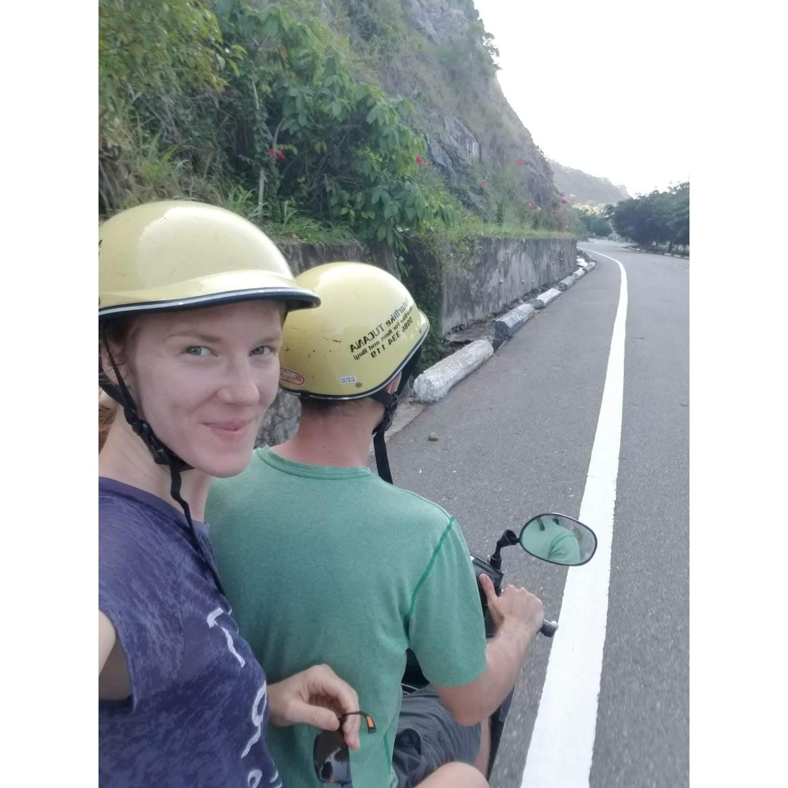 Exploring Vietnam, October 2019. Tove was in charge of selfies, Mike was in charge of dodging all the other scooters. Luckily, we both survived AND had pictures to prove it!