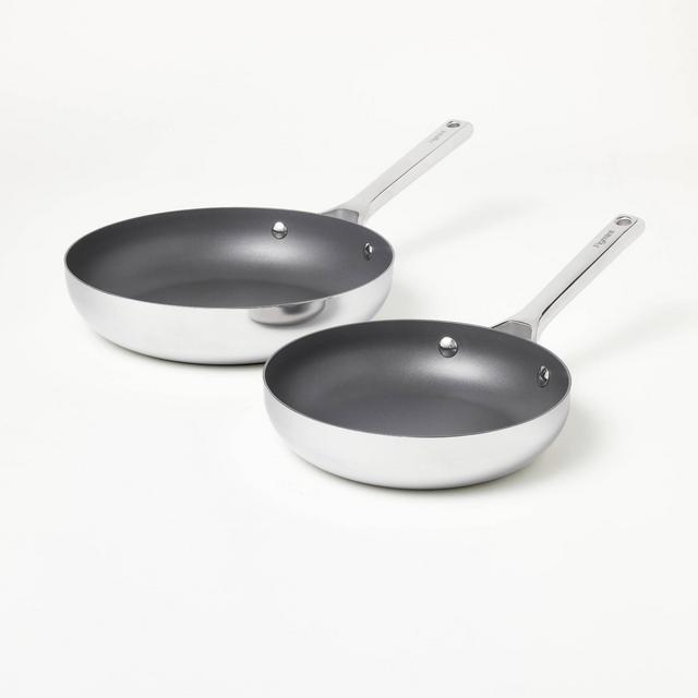 2pk Nonstick Stainless Steel Frypan Set Silver - Figmint™