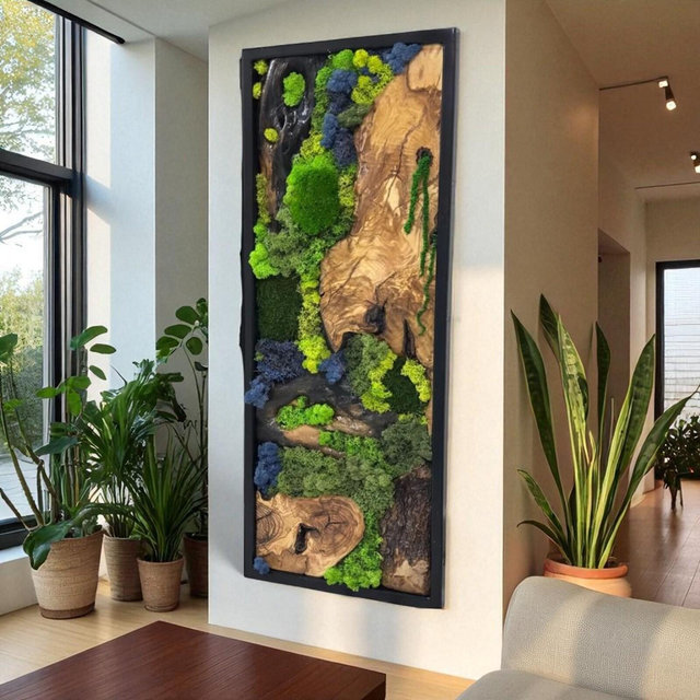 Olive Wood Moss Wall Art, Handmade Botanical Decor