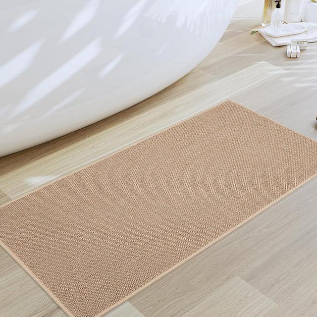 PADOOR Non-Slip Bath-Mats for Bathroom, Rubber-Backing Braided Absorbent Bathroom Mat Machine Washable Thin Bathroom Rugs Fit Under Door Quick Dry Bath Rugs for Bathroom Floor