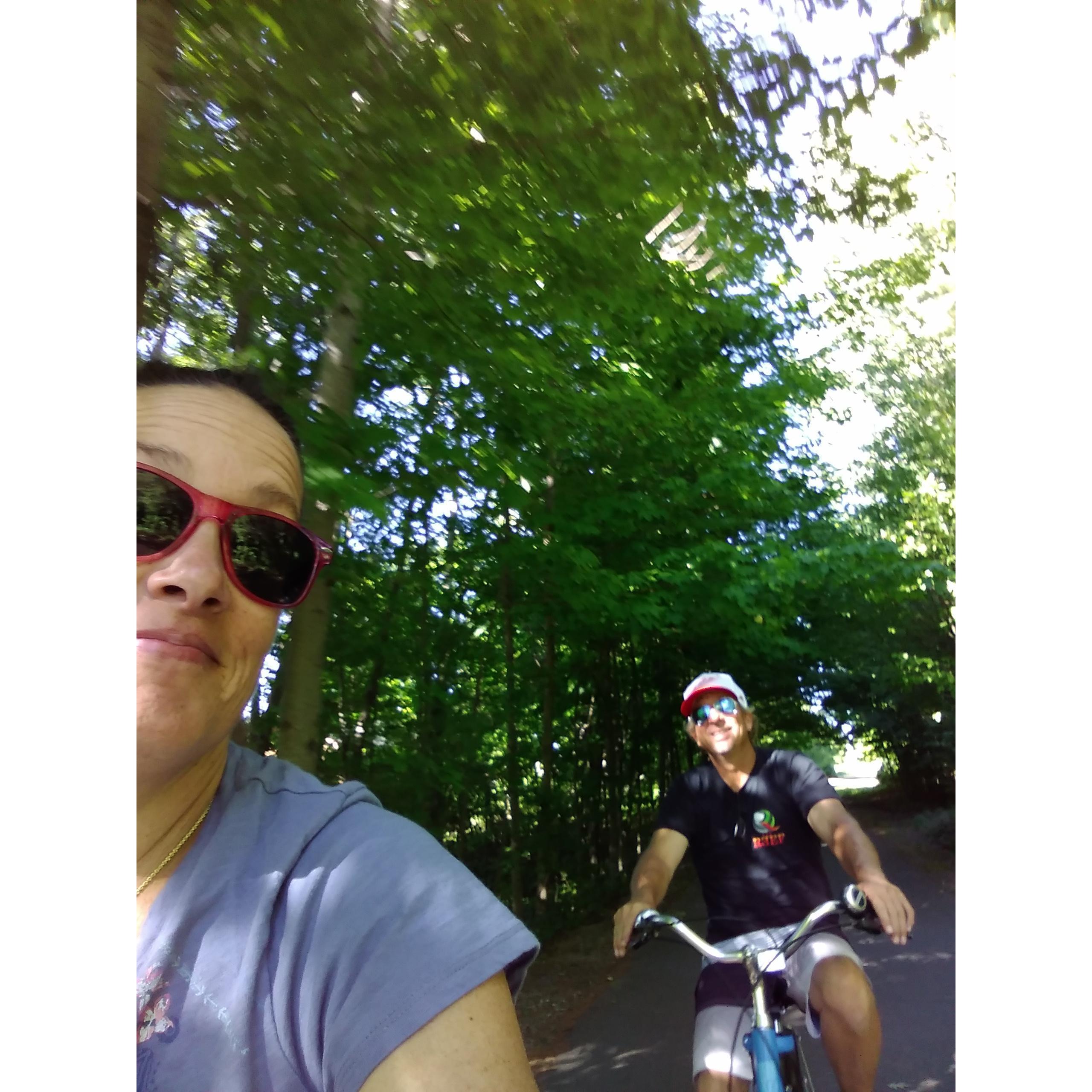 On a bike ride, July 2018. We stayed in Petoskey, Michigan and had a great stay here.