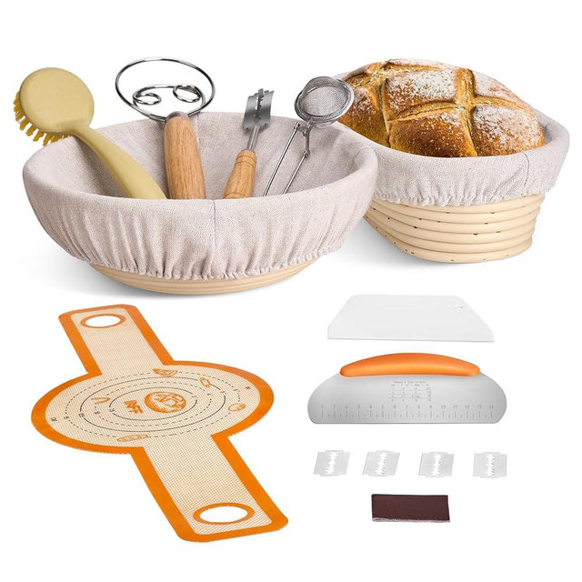 Banneton Bread Proofing Basket Set,10 Inch Round & 9 Oval Sourdough Bread Baking Supplies With Linen Liner - Sourdough Starter Kit