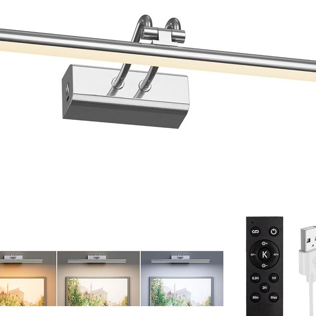 Percantis Picture Light for Wall, Platinum Silver, Battery Operated