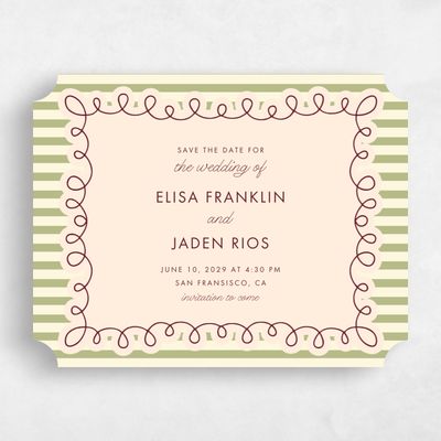 Green Ticket Wedding Save the Date - Imogen Landscape