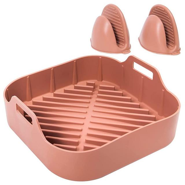 SMARTAKE Air Fryer Silicone Pot, Easy Cleaning Air fryer Oven Accessory, Replacement of Parchment Paper Liners, Food Safe Reusable Air Fryer Basket for 6.5 QT or Bigger, Square 8.1'' X 2.0'', Fade Red