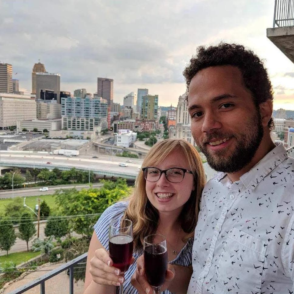 We took this photo celebrating our engagement at Anna's apartment in Mt. Adams!