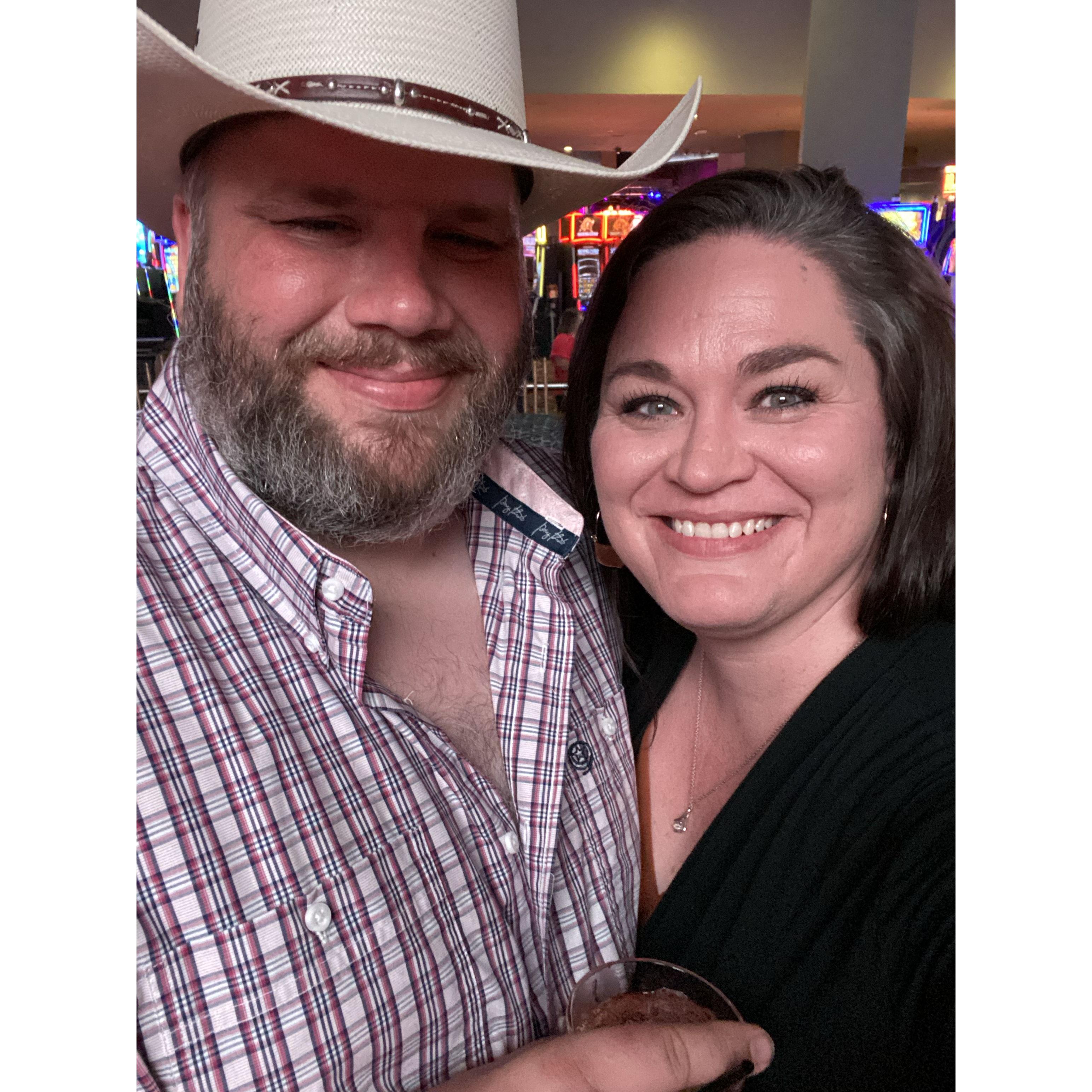 August 4, 2023: Jon Wolfe concert at Hard Rock Tulsa. Our first photo together, months after we first met and before we were ready to admit that we were dating.