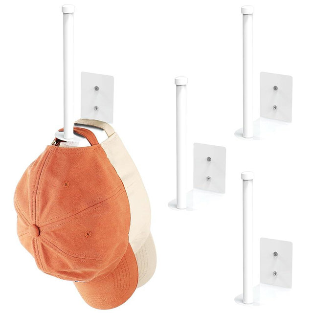 Durmmur 4 Pack Hat Racks for Baseball Caps, Stainless Steel Hat Organizer for Baseball Cap, Hat Holder Storage Organizer, Hat Hanger Strong Adhesive/Wall Drilled for Door,Bedroom,Closet(White)