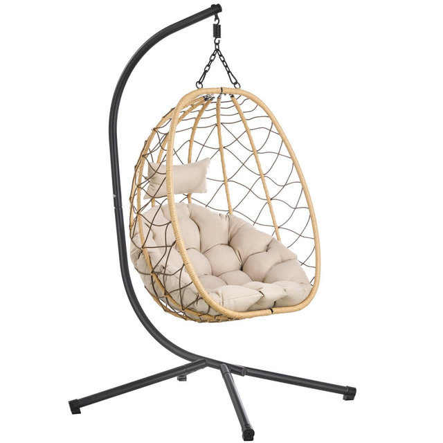 LeisureMod Summit Series Outdoor Egg Swing Chair with Cushions, Hanging Patio Chair for One Person