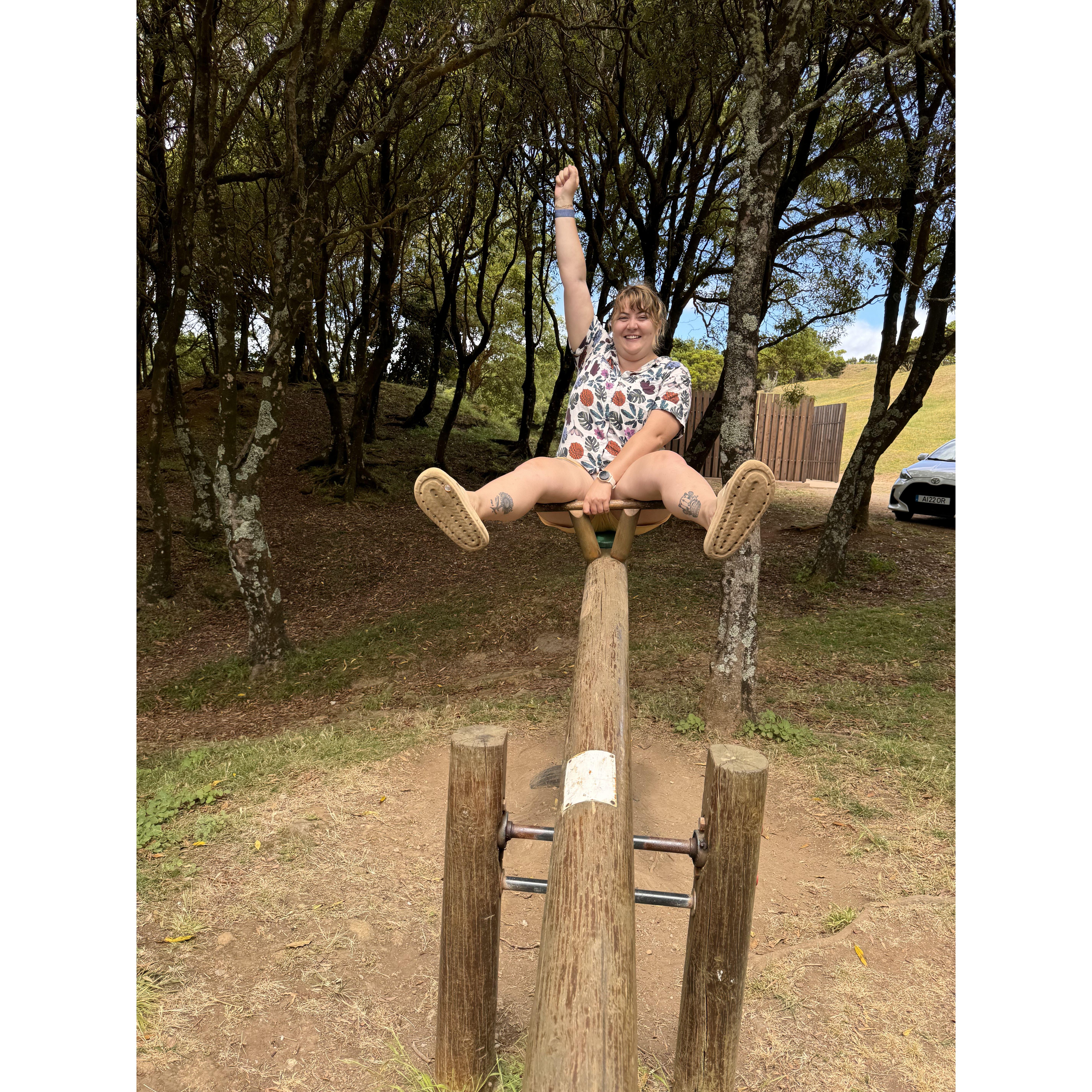Having a little fun at the free mountain-top park in the Azores