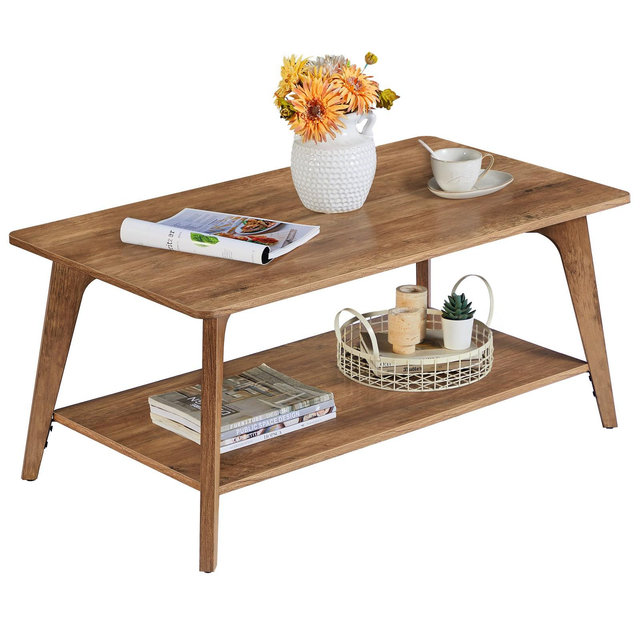 2-Tier Storage Coffee Table, 39.4" Wide Living Room Center Table, 110lb Capacity, Easy Assembly, Rounded Corners, Honey Brown