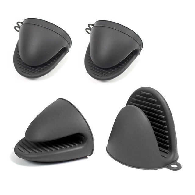 JuJingPing 6 Pack Mini Oven Mitts Silicone Pot Holders Heat Resistan for Kitchen, Small Silicone Oven Gloves Kitchen Mittens Air Fryer Mitts Mini Hot Pot Pinch Grip for Baking & Grilling, Dark Grey