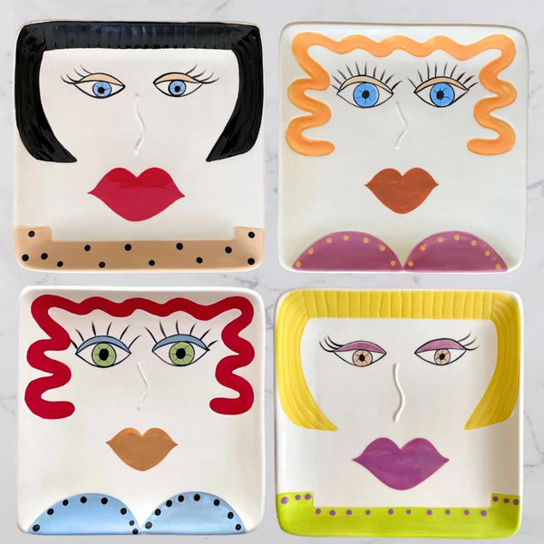 Hand-Painted Stoneware Plate Gift Set Sisters Collection by Personality Plates® - Multicolored