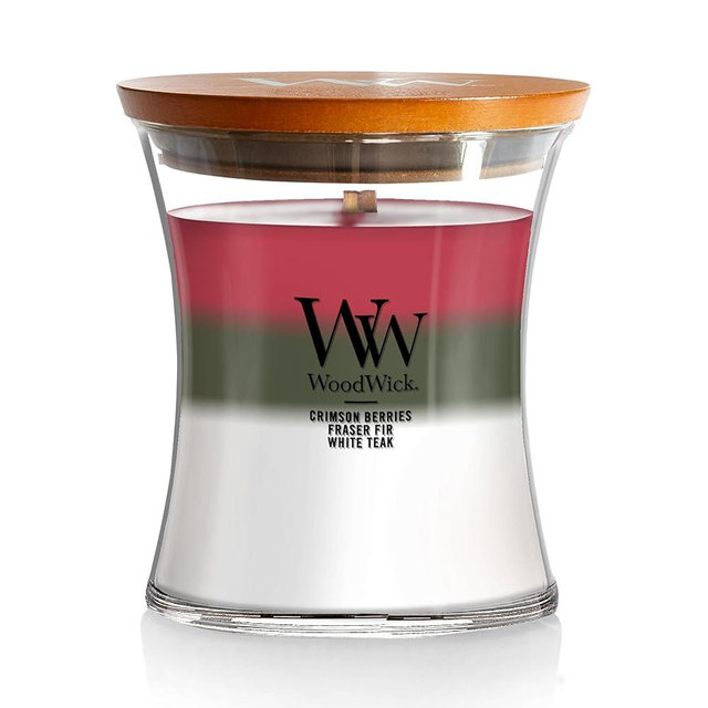 WoodWick Winter Garland Trilogy Holiday Candle Gifts for Women and Men, 9.7 oz Medium Hourglass Trilogy Candle with Crackling Wick
