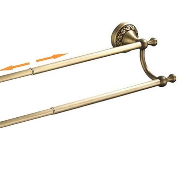 Antique Bronze Brass Double Towel Bar,Adjustable 15.5 to 27.5 Inch Bath Towel Bar Rack for Bathroom Towel Holder, Wall Mounted Bathroom Hardware Accessories,Pattern Carving Design
