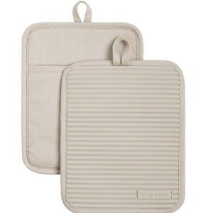 KitchenAid Ribbed Soft Silicone Pot Holder 2-Pack Set, Milkshake Tan, 7"x9"