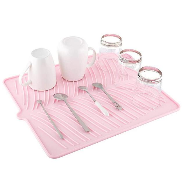 Nuovoware Silicone Dish Drying Mat, Easy Clean Dishwasher Safe Heat Resistant Countertop Protection Eco-Friendly Trivet Multifunctional Kitchen Heat Proof Mat - Pink