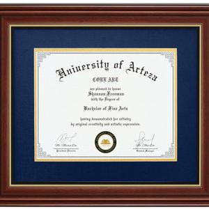 CORE ART Diploma Frame Display 11x14 Documents with Navy Mat or 15x18 Pictures without Mat, Real Wood Wall Frame with Tempered Glass(Chocolate Brown)