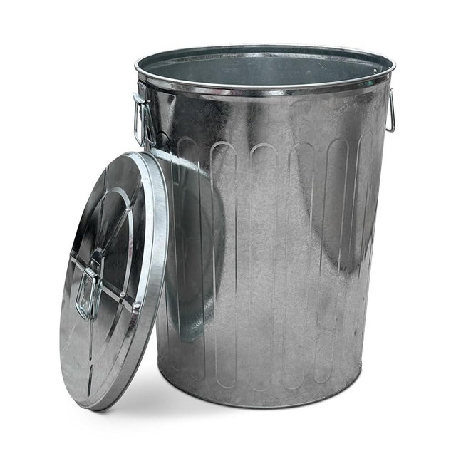 Outdoor Metal Trash Can with Lid, Galvanized Steel Outside Garbage Can, 20 Gallon