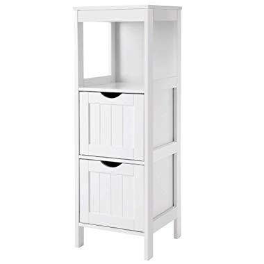 VASAGLE Floor Cabinet Multifunctional Bathroom Storage Organizer Rack Stand, 2 Drawers, White