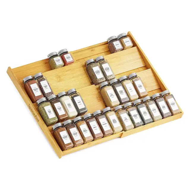 SpaceAid Bamboo Spice Drawer Organizer, Expandable 4 Tier Spices Rack for Cabinet Drawer,