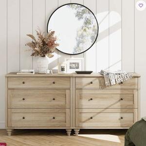 Scarlett Dresser For Bedroom With 6 Drawers, Mid Century Modern Wooden Closet Storage Organizer - Oak/Oak
