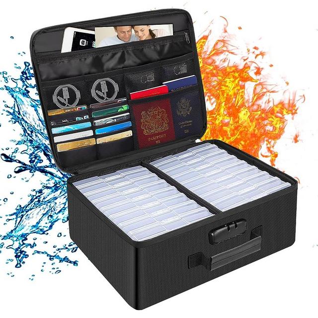 Photo Storage Box with Lock,DocSafe Fireproof Photo Organizer Box with 16 Inner 4" x 6" Photo Case(Clear),Collapsible Portable Photo Filing Safe Storage with Water-Resistant Zipper for Photos,Picture