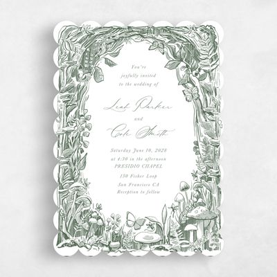 Green Scalloped Wedding Invitation - Kalinda Portrait