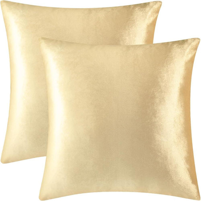 2 Pack 18x18 Pillow Cover Velvet Pillow Covers, Square Throw Pillow Covers for Living Room Decorations Throw Pillow Case, Throw Pillow Cover Cushion Cover for Home Sofa Bedroom Car, Champagne Gold