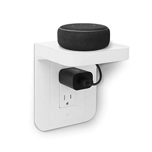 ALLICAVER Outlet Shelf, Power Perch with Built-in Cable Management, A Space Saving Solution for Google Home, Homepod Mini, Smart Speakers, Cellphones, Electric Toothbrush and More (White-Decora)