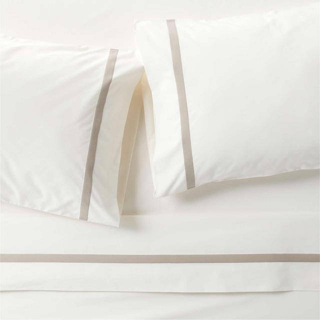 Favorite Organic Cotton Percale Tuxedo Stripe Sand Beige King Bed Sheet Set