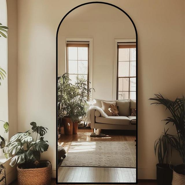 Full Length Mirror, 71"x32" Oversized Arched Large Standing, Tall Body Floor Wall Hanging for Bedroom Living Room Aluminum Frame,Black