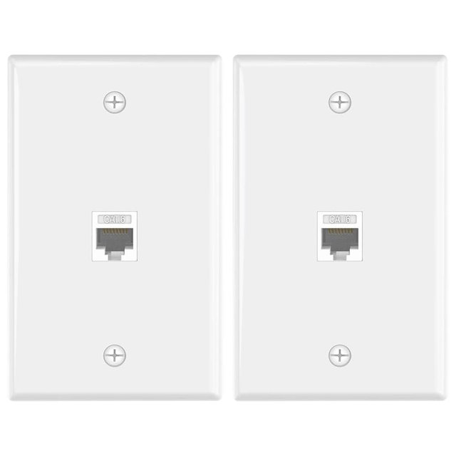 VCE Ethernet Wall Plate (UL Listed), 1-Port Cat6 Female to Female Wall Jack, Keystone Wall Plate with RJ45 Keystone Inline Coupler, White (2-Pack)