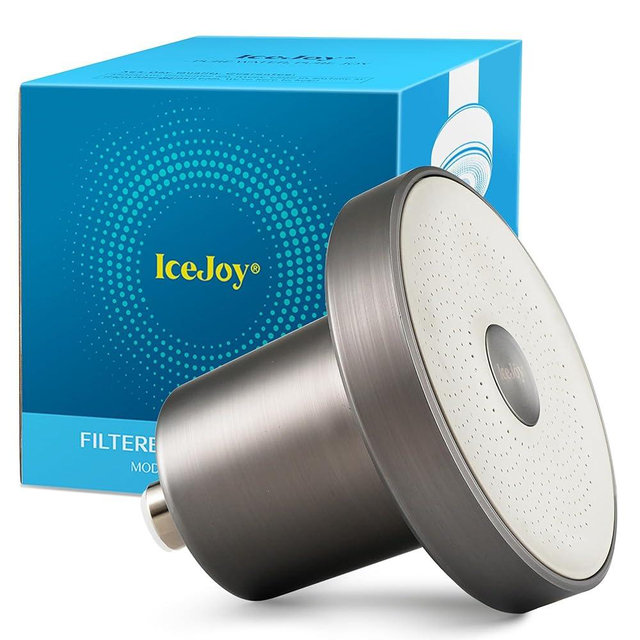 IceJoy Shower Head with Filters - Scientifically Evaluated, High-Efficiency Filtered Shower Head for Enhanced Hair & Skin Health, Minimize Hair Loss, Preserve Color-Treated Hair (Brushed Steel)