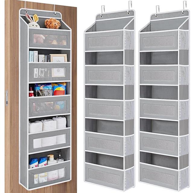 JARLINK 2 Pack Over The Door Organizer Storage, 5 Shelf Hanging Door Organizer with 5 Large Capacity Pockets, Anti Tilt 44 lb Load Behind Door Organizer for Bedroom, Bathroom, Pantry, Nursery, (Grey)