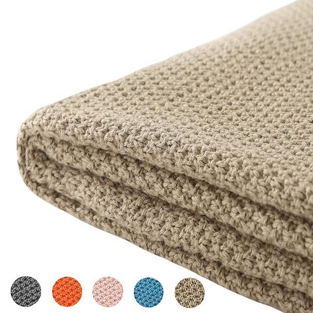 Treely 100% Cotton Knitted Throw Blanket for Couch Chair Bed Home Decorative, Soft & Cozy Knit Throw Blanket(50"x60", Khaki)