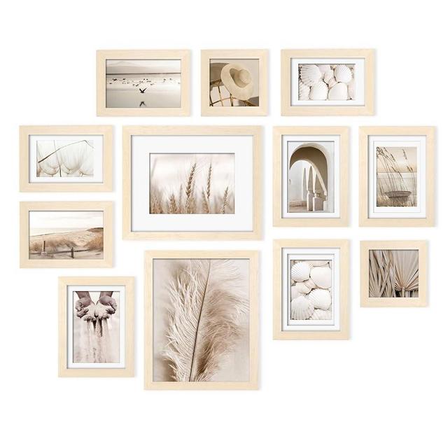 Egofine Picture Frame Set 12 Pack, Picture Frames Collage Wall Decor with Two 8x10, Four 5x7, Four 4x6, Two 4x4, Photo Frames for Wall and Tabletop, Made of Solid Wood, Covered by Plexiglass, Natural Wood