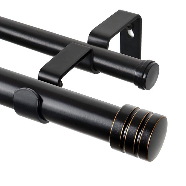 TONIAL1 Inch Double Curtain Rods 36 to 72 Inches (3 to 6 ft), Heavy Duty Decorative Drapery Rod for Windows 24 to 68 Inches (2 to 5.7 ft) with Classic Cap Finial, Black