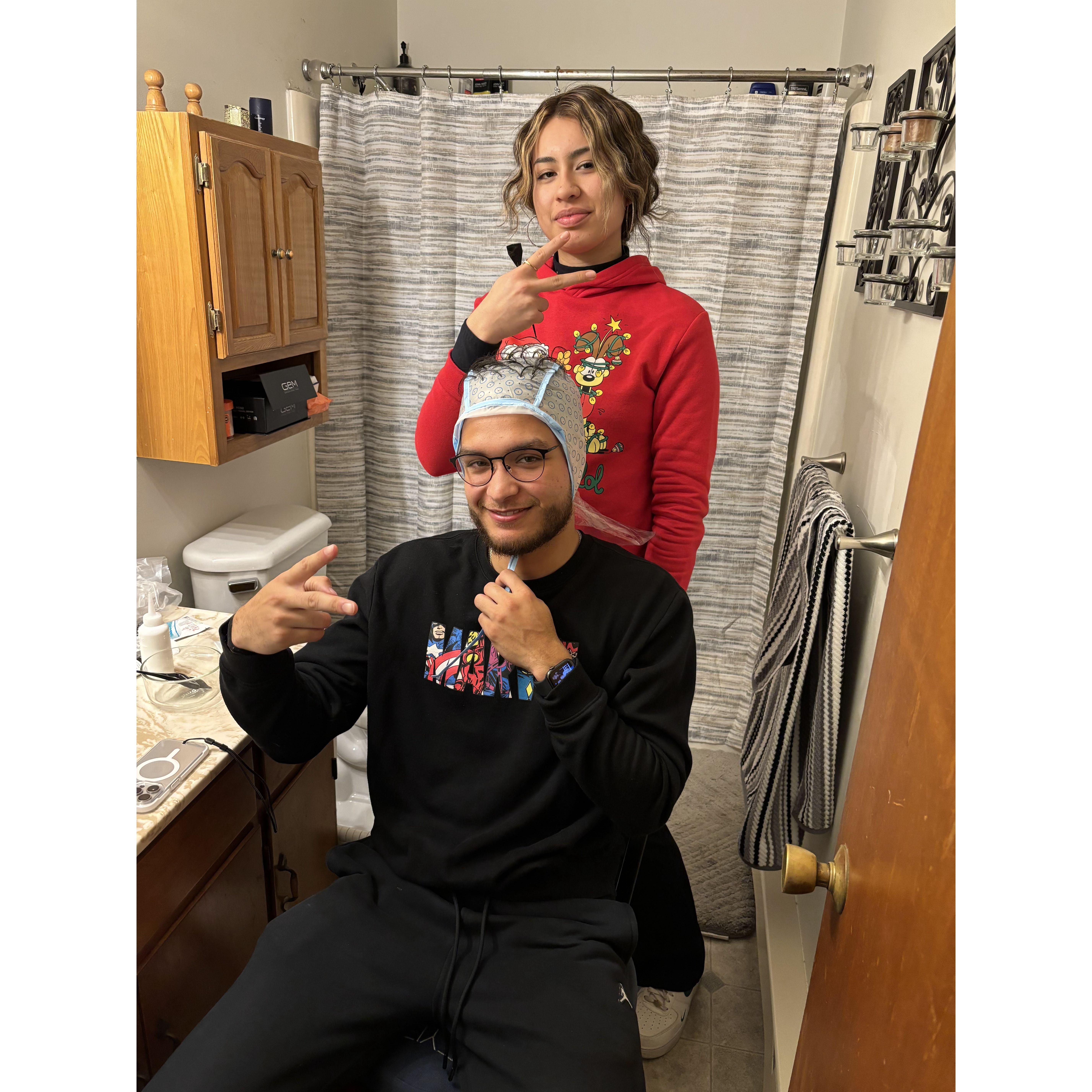 Jakob getting his highlights.